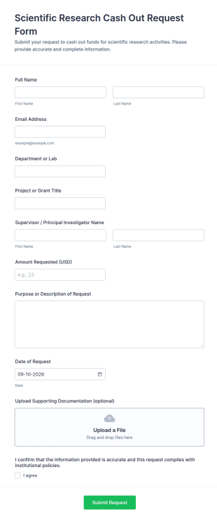 Scientific Research Cash Out Request Form Template