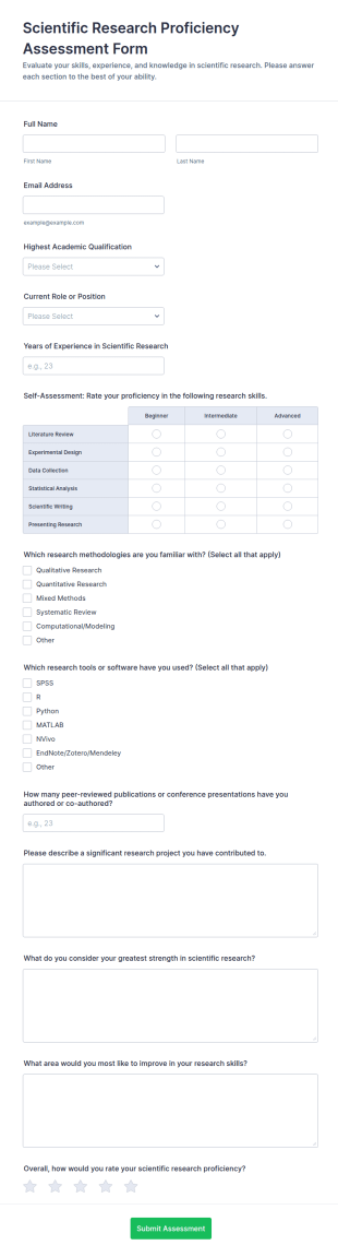 Scientific Research Proficiency Assessment Form Template