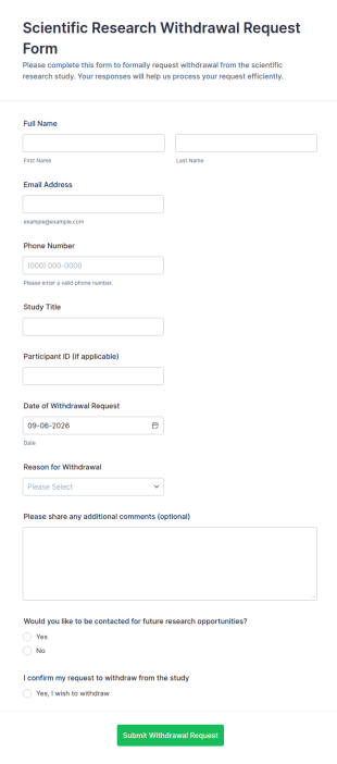 Scientific Research Withdrawal Request Form Template