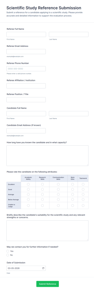 Scientific Study Reference Submission Form Template