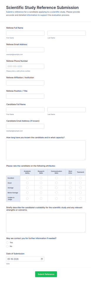 Scientific Study Reference Submission Form Template