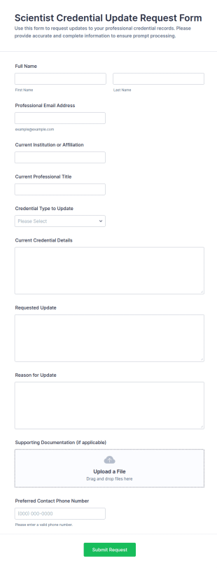 Scientist Credential Update Request Form Template
