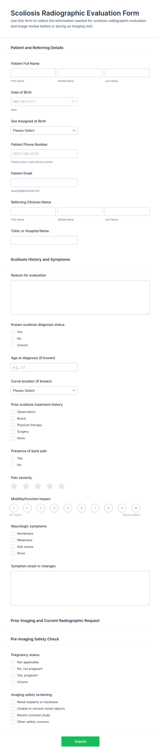 Scoliosis Radiographic Evaluation Form Template