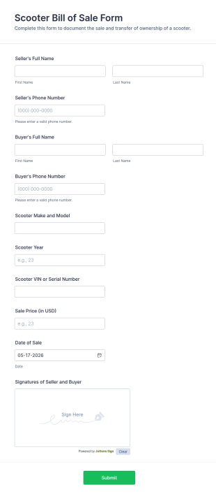 Scooter Bill Of Sale Form Template
