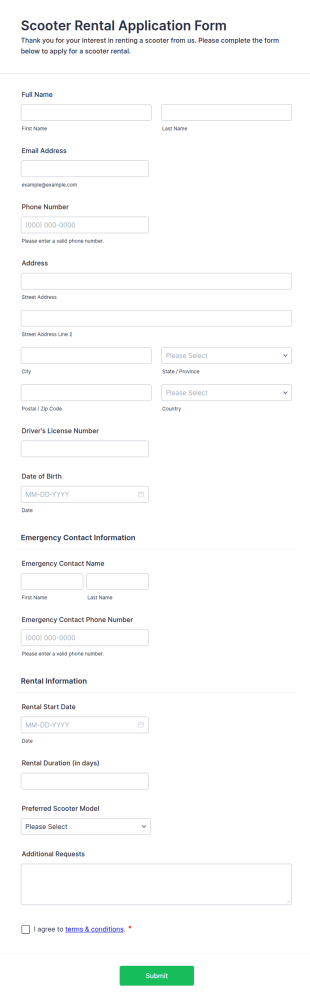 Scooter Rental Application Form Template