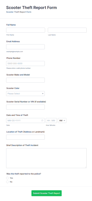 Scooter Theft Report Form Template