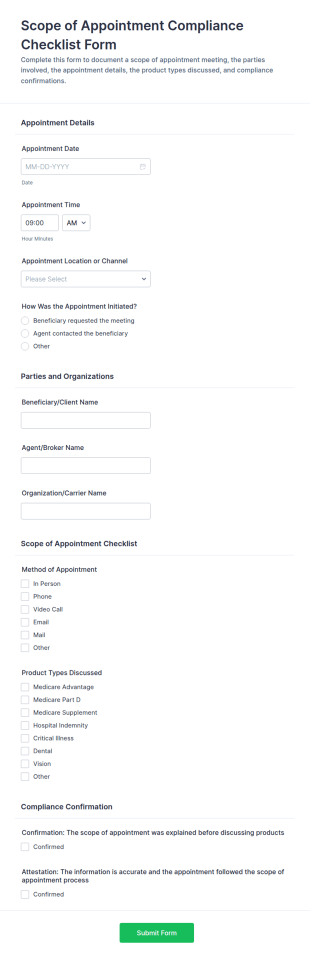 Scope Of Appointment Compliance Checklist Form Template