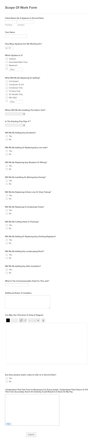 Scope Of Work Form Template
