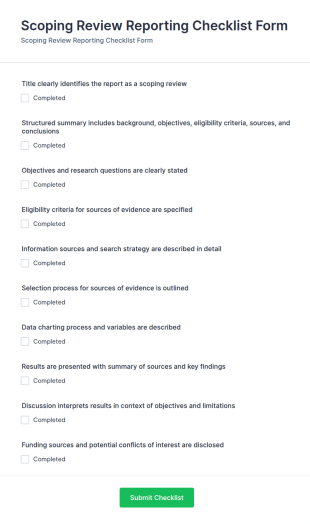 Scoping Review Reporting Checklist Form Template