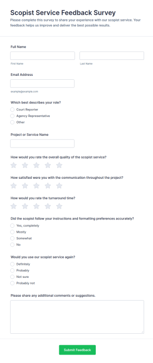Scopist Service Feedback Survey Form Template