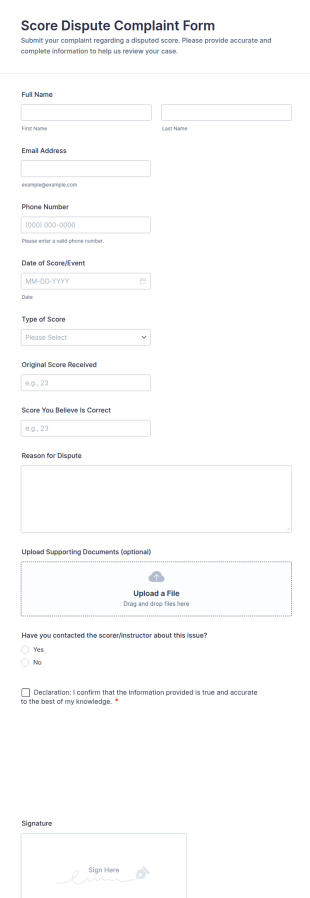 Score Dispute Complaint Form Template