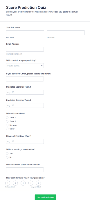 Score Prediction Quiz Form Template
