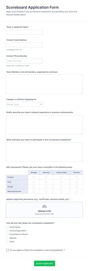 Scoreboard Application Form Template