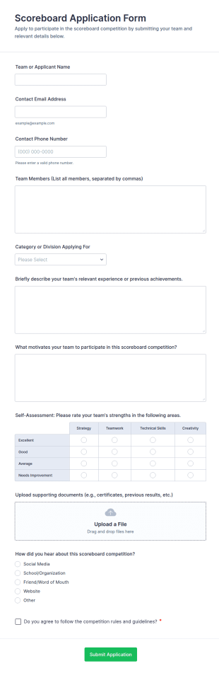 Scoreboard Application Form Template