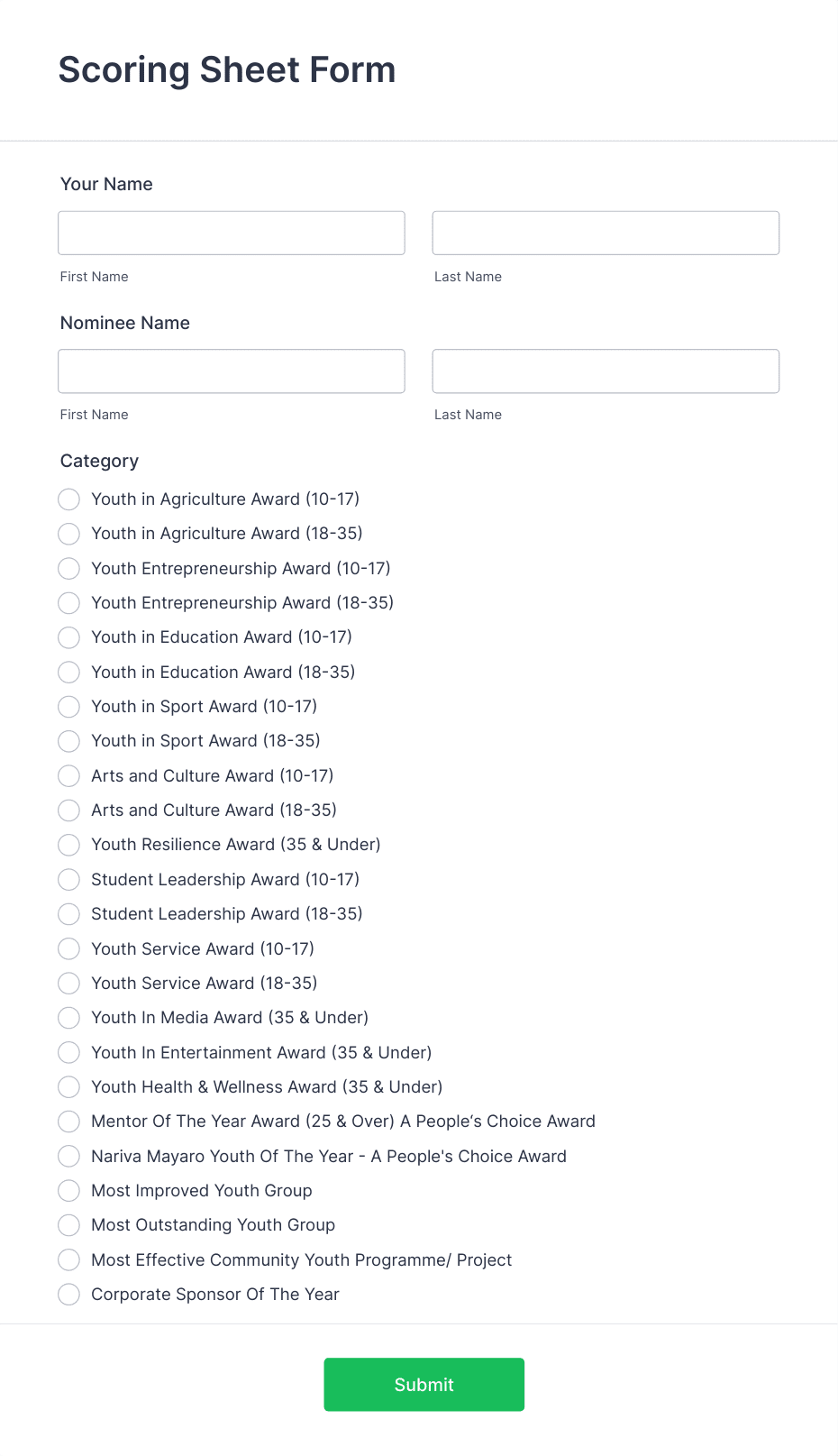 Scoring Sheet Form Template | Jotform