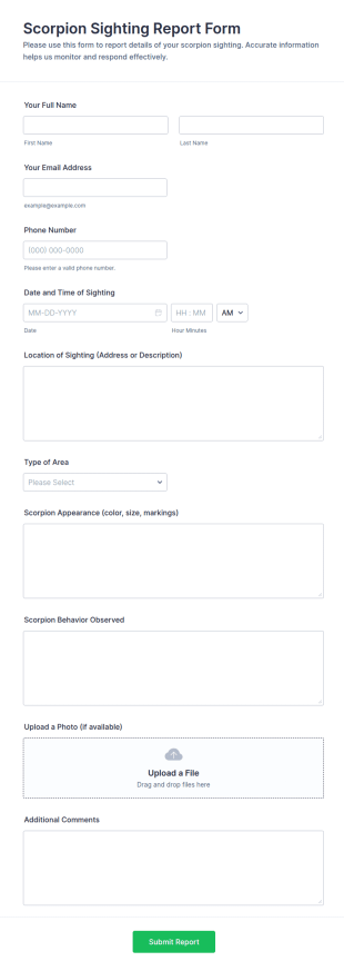 Scorpion Sighting Report Form Template