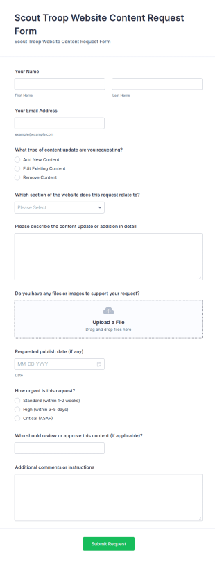 Scout Troop Website Content Request Form Template