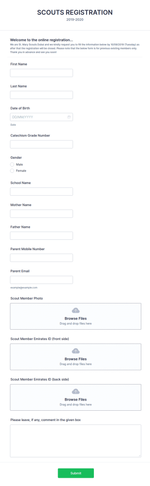 Scouts Registration Form Template