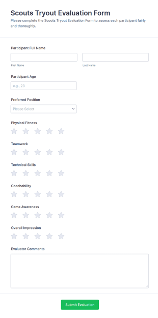Scouts Tryout Evaluation Form Template