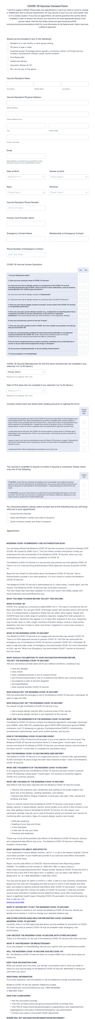 SCP Moderna COVID 19 Vaccine Appointment Scheduling And Consent Form CPESN Form Template
