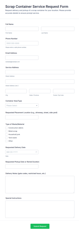 Scrap Container Service Request Form Template