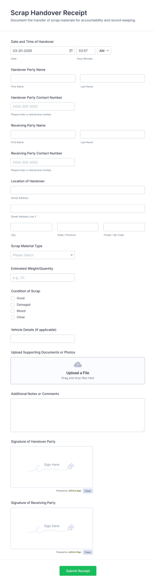 Scrap Handover Receipt Form Template