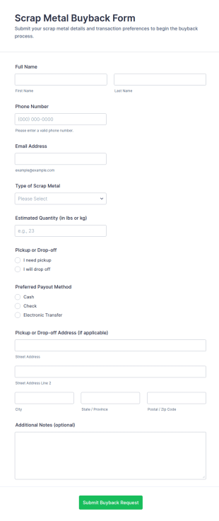 Scrap Metal Buyback Form Template