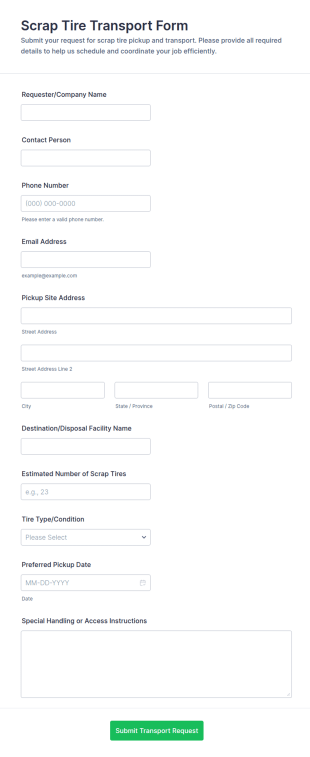 Scrap Tire Transport Form Template