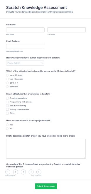 Scratch Knowledge Assessment Form Template