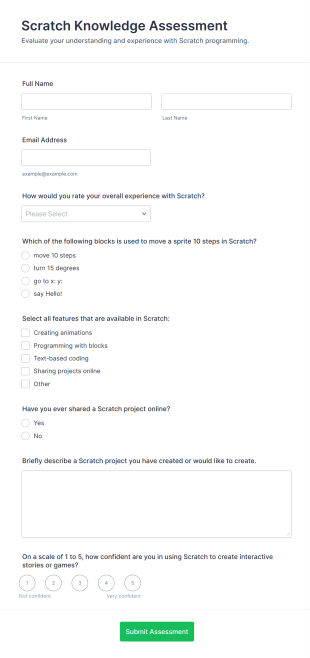 Scratch Knowledge Assessment Form Template