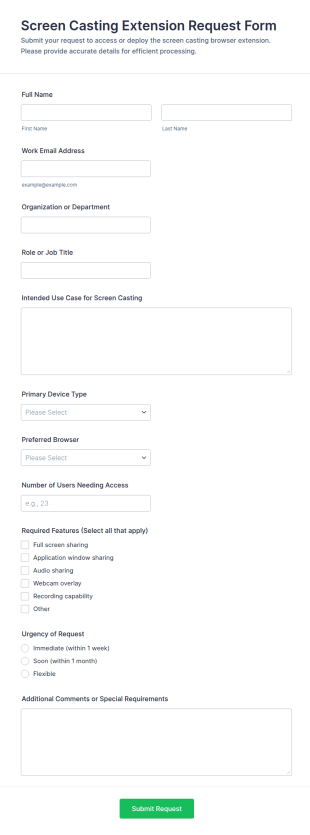 Screen Casting Extension Request Form Template