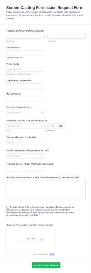 Screen Casting Permission Request Form Template