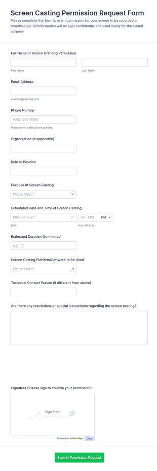 Screen Casting Permission Request Form Template
