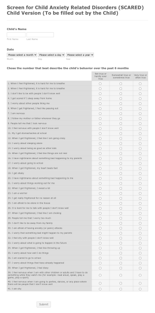 Screen For Child Anxiety Related Disorders Form Template