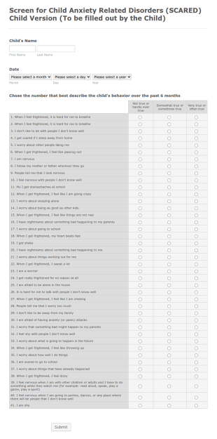 Screen For Child Anxiety Related Disorders Form Template