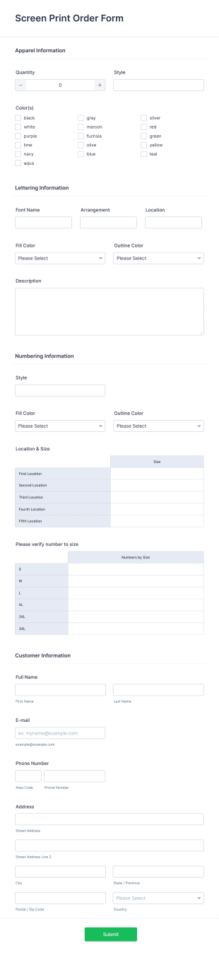 Custom T Shirt Order Form Template Jotform