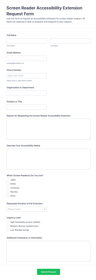Screen Reader Accessibility Extension Request Form Template