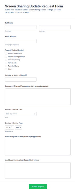 Screen Sharing Update Request Form Template