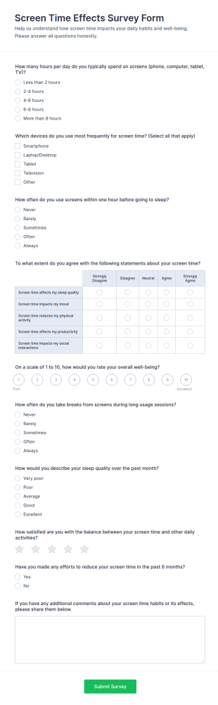 Screen Time Effects Survey Form Template