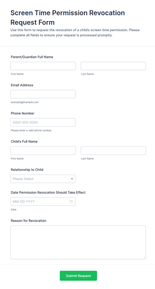 Screen Time Permission Revocation Request Form Template