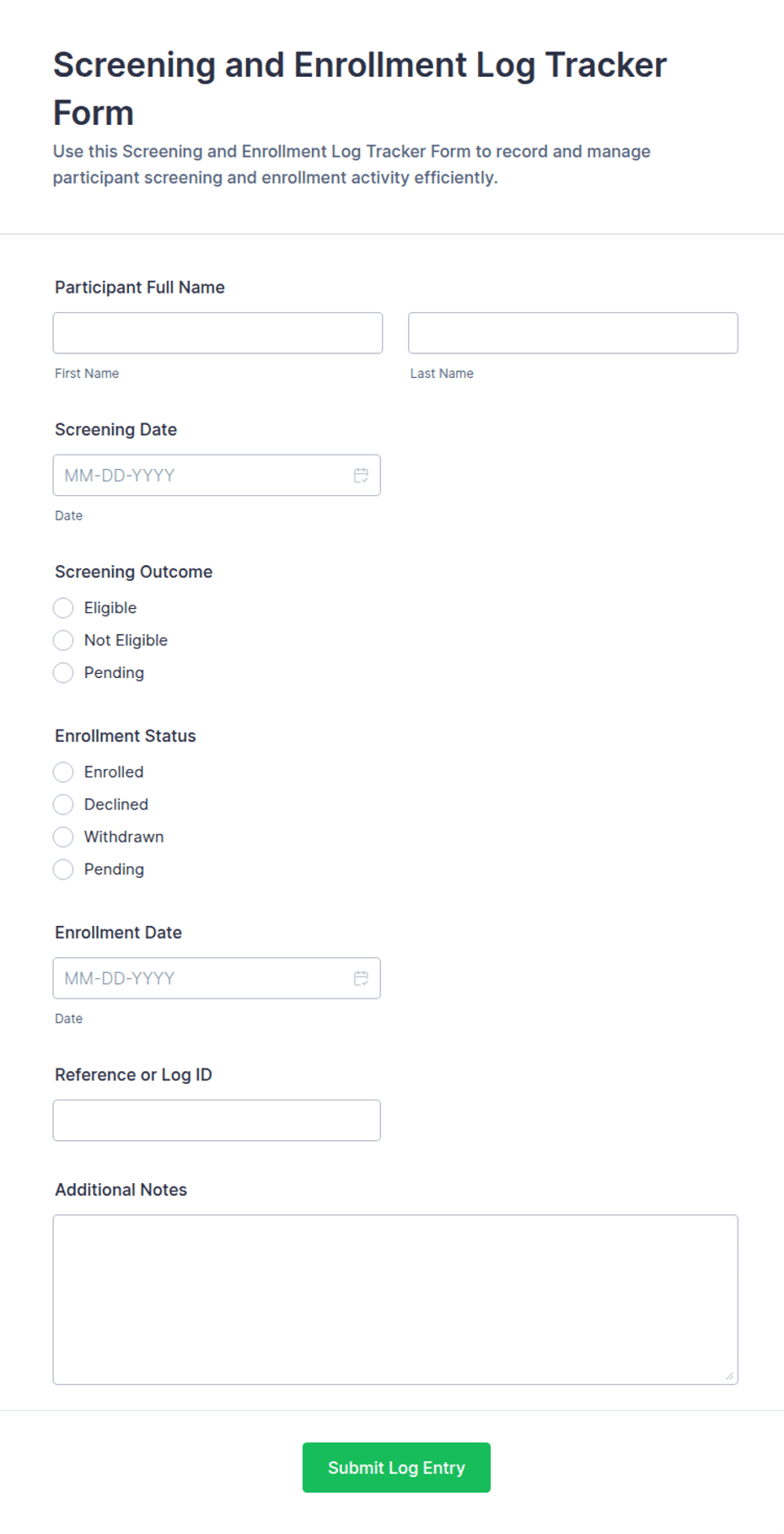Screening and Enrollment Log Tracker Form Template | Jotform