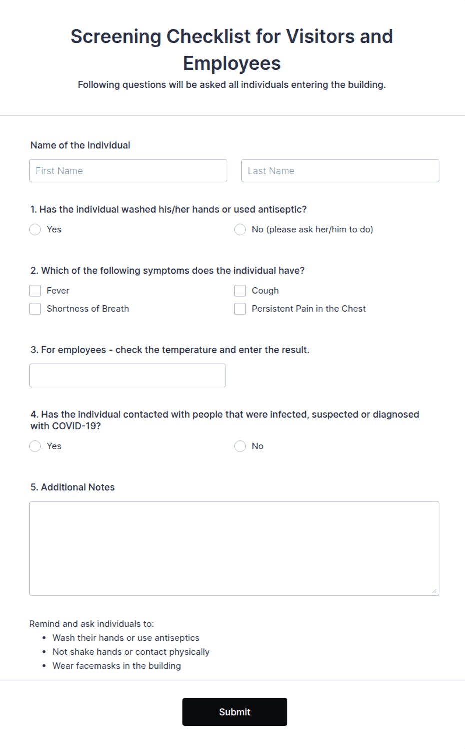 Everyone Screening Tool Form.pdf Screening Checklist for Visitors and Employees Form Template | Jotform