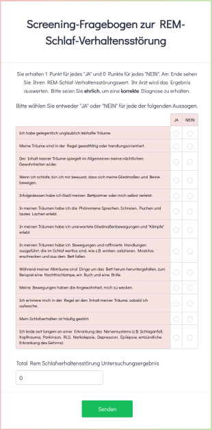 Screening Fragebogen Zur REM Schlaf Verhaltensstörung