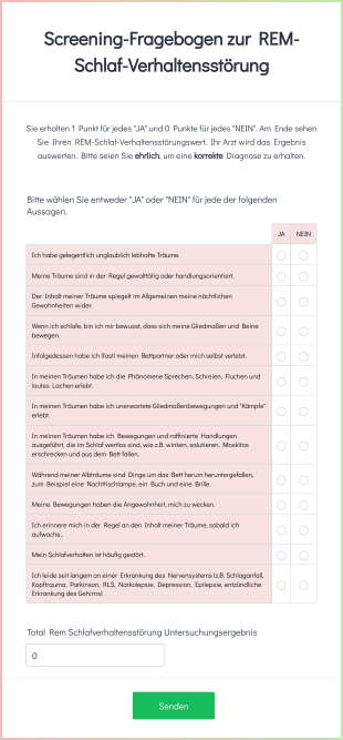 Screening Fragebogen Zur REM Schlaf Verhaltensstörung