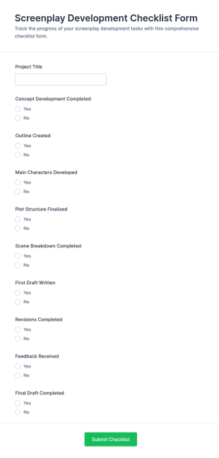 Screenplay Development Checklist Form Template