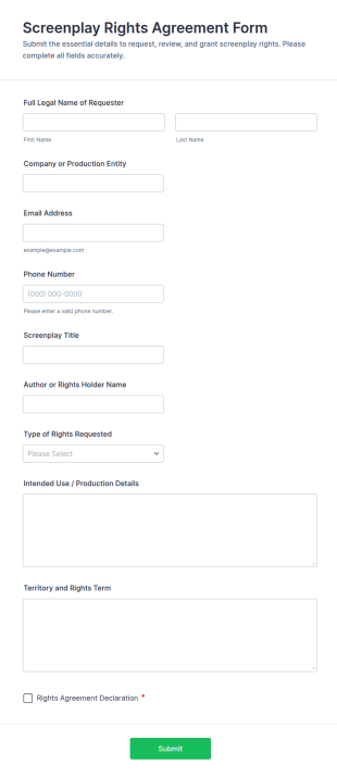 Screenplay Rights Agreement Form Template