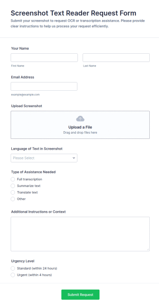 Screenshot Text Reader Request Form Template