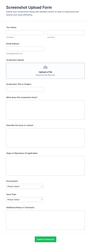 Screenshot Upload Form Template