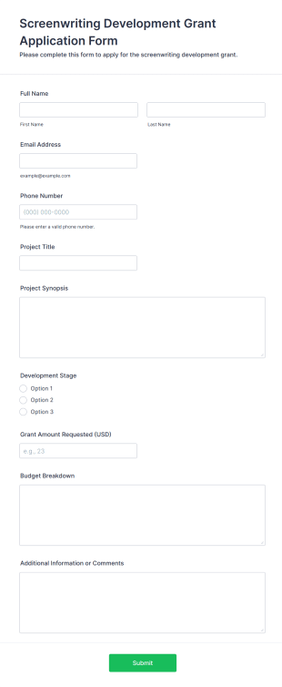 Screenwriting Development Grant Application Form Template