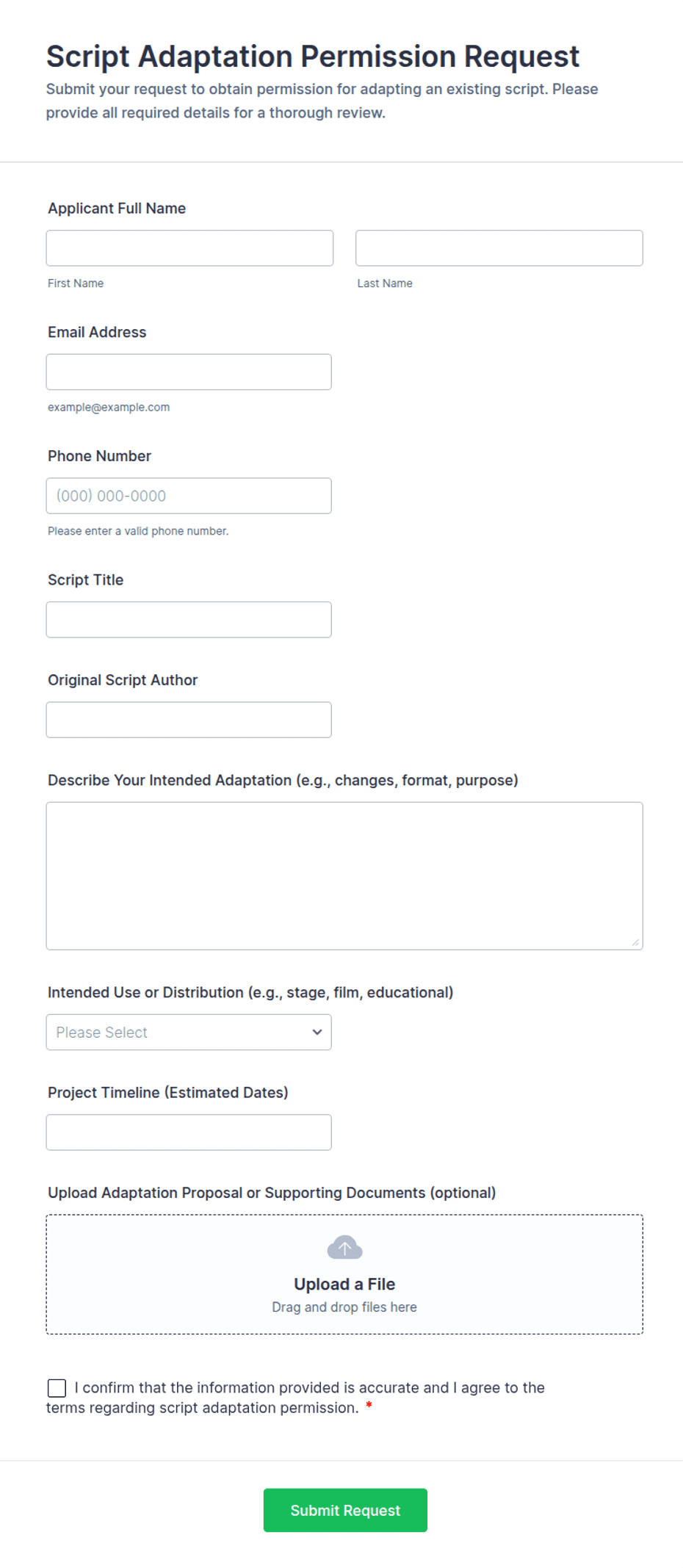 Script Adaptation Permission Request Form Template | Jotform